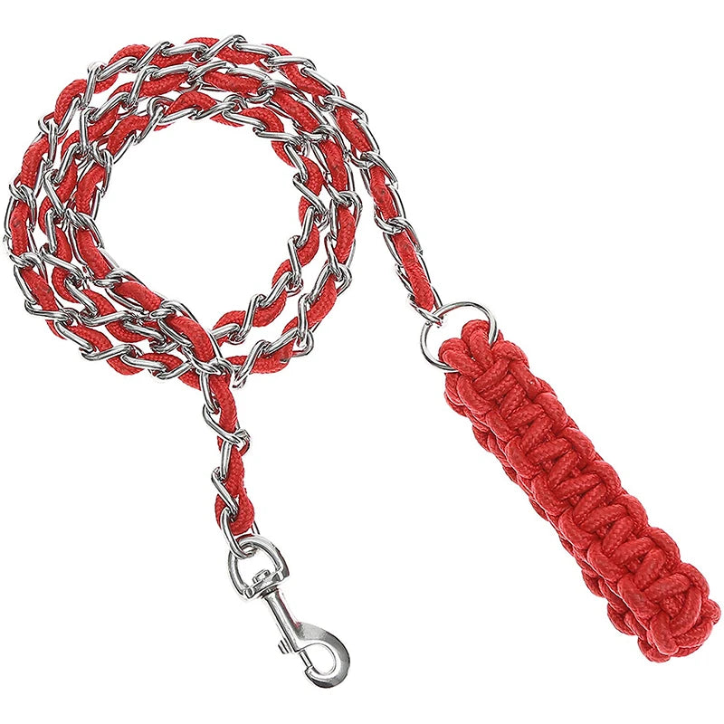 Benepaw  Heavy Duty Metal Chain Dog Leash Soft Anti Bite Nylon Braided Handle Pet Lead Training Rope Leads For Medium Big Dogs