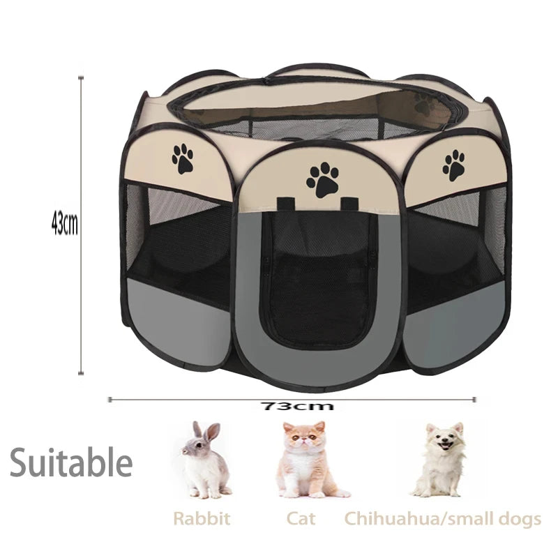 Foldable Pet Tent Durable Grip Cat House Oxford Cloth Octagonal Pet Fence Portable Outdoor Small Dog Cages Cat Fences for Winter