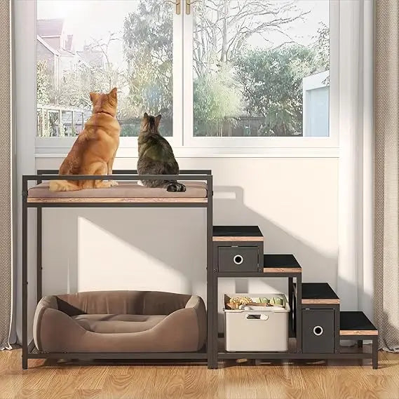 dual-level pet bunk bed with detachable stairs
