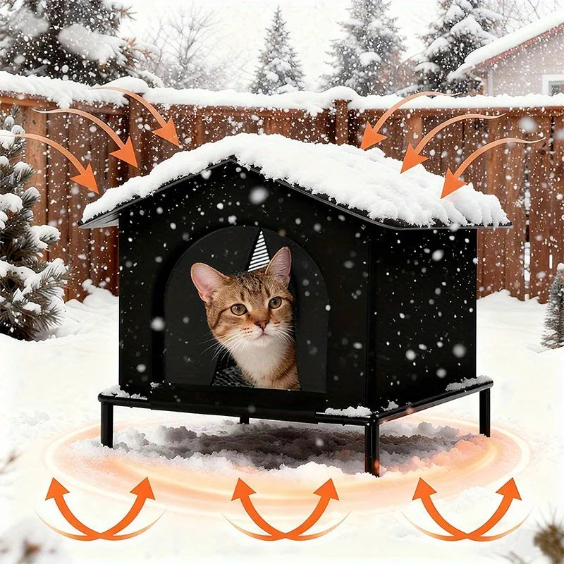 Outdoor Cat House with Shelf and Cushion