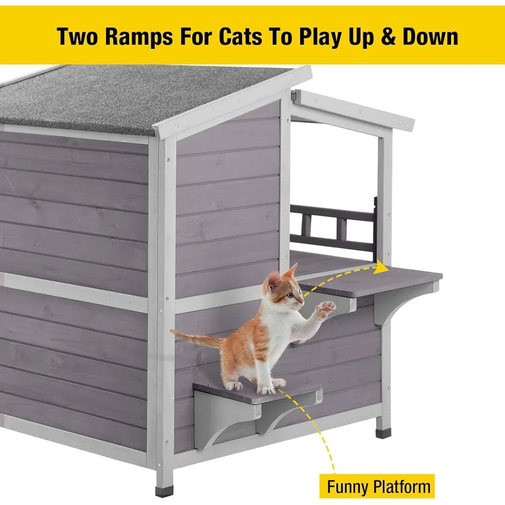 Outdoor Feral Cat House Wooden Kitty Shelter