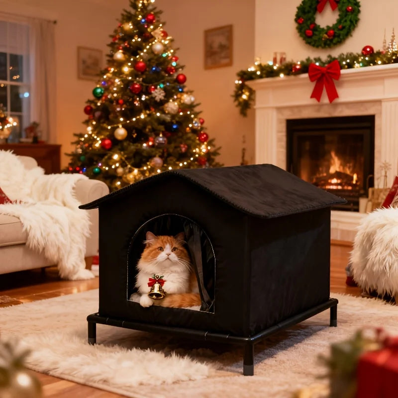 Outdoor Cat House with Shelf and Cushion