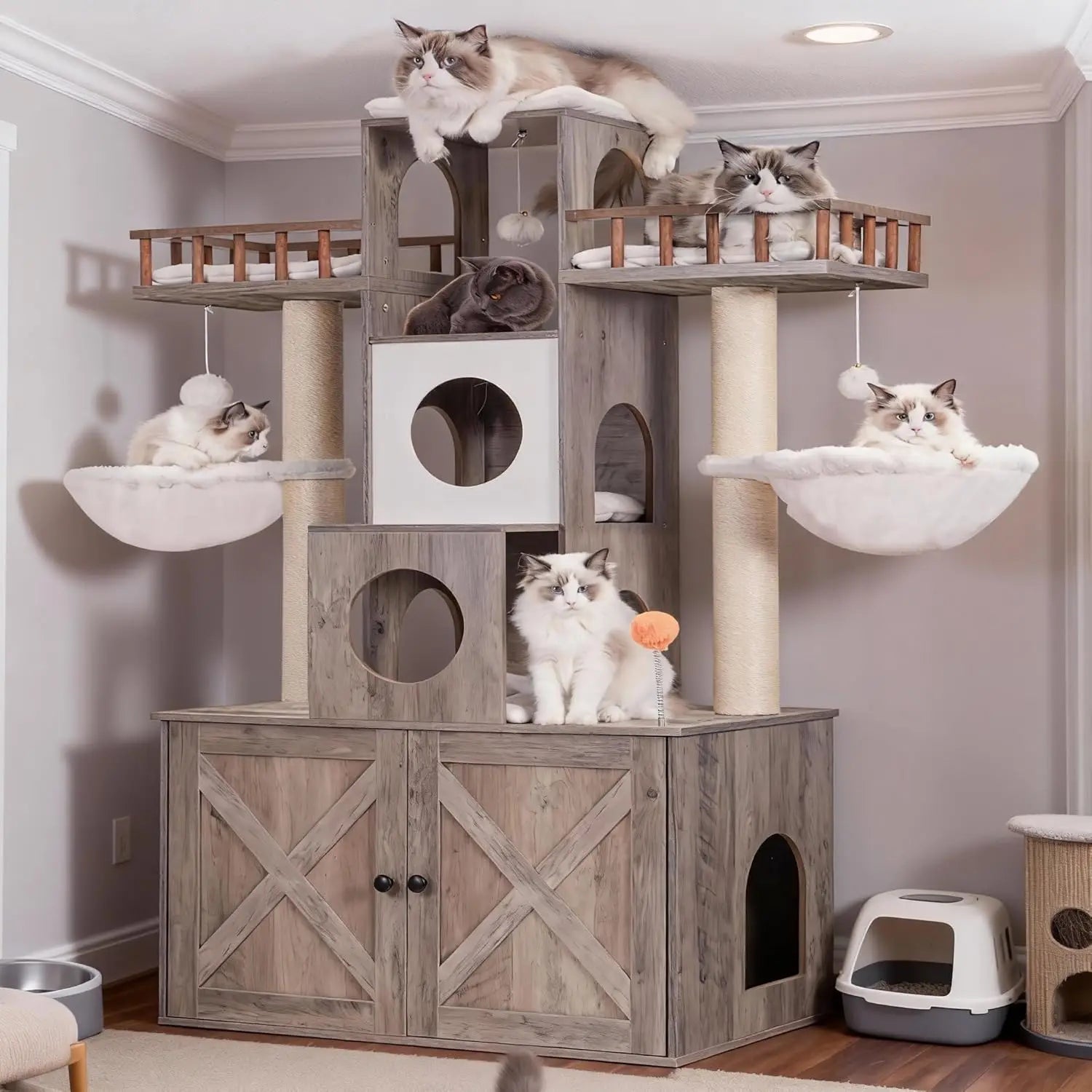 Large Cat Tree with Litter Box Enclosure