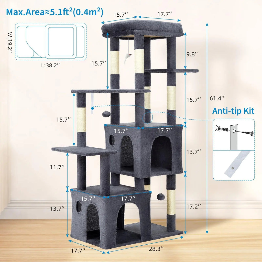 61" Heavy-Duty Multi-Level Cat Tree For Large Cats