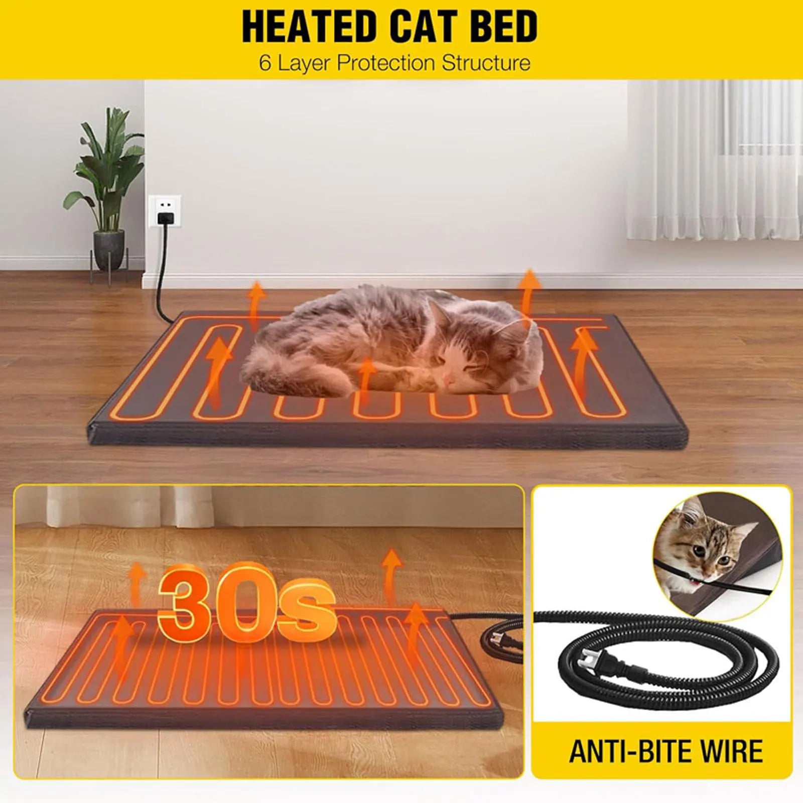 Wooden Heated Cat House with Heating Pad