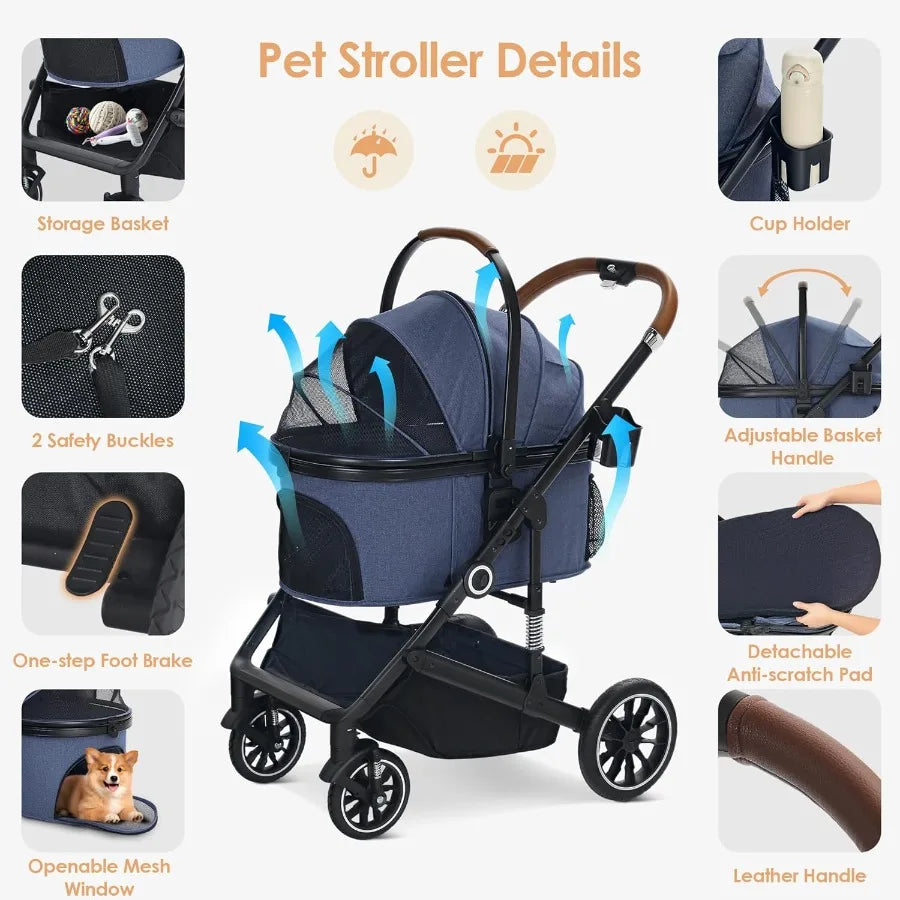 Pet Stroller with 4 Wheels small dogs and cats