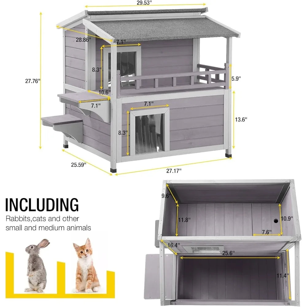 Outdoor Feral Cat House Wooden Kitty Shelter