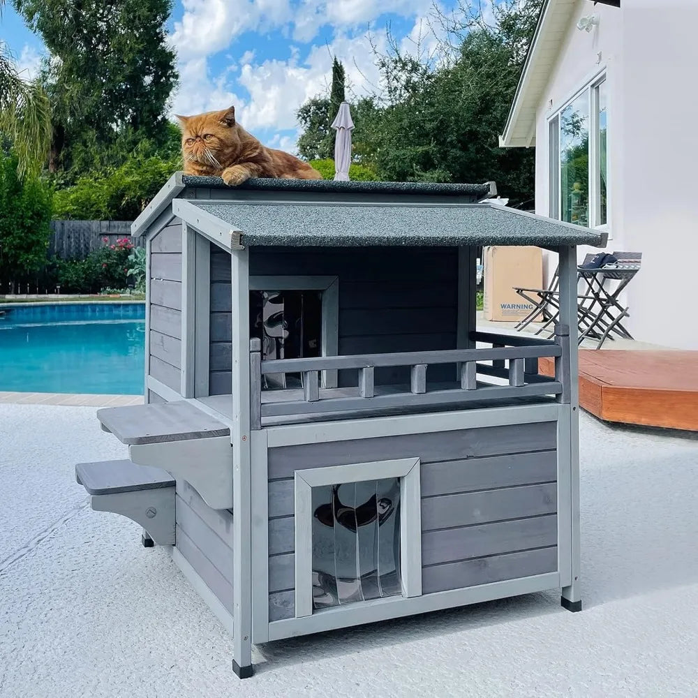 Outdoor Feral Cat House Wooden Kitty Shelter