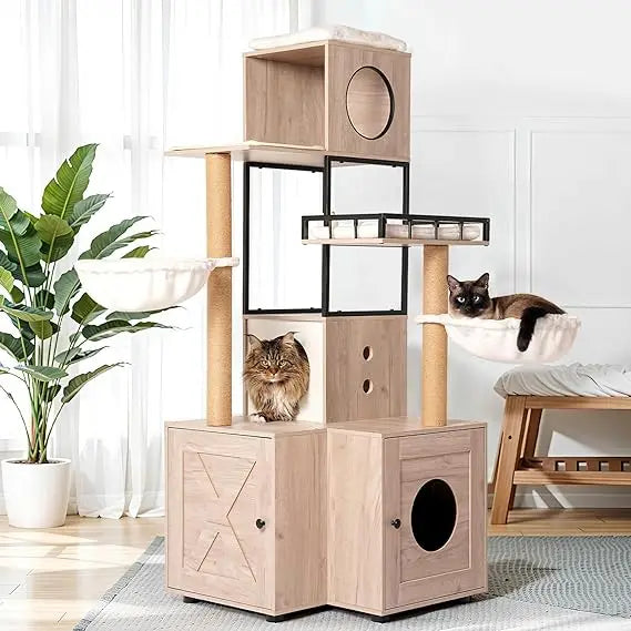 Luxury Cat Tower Condo with Litter Box Enclosure