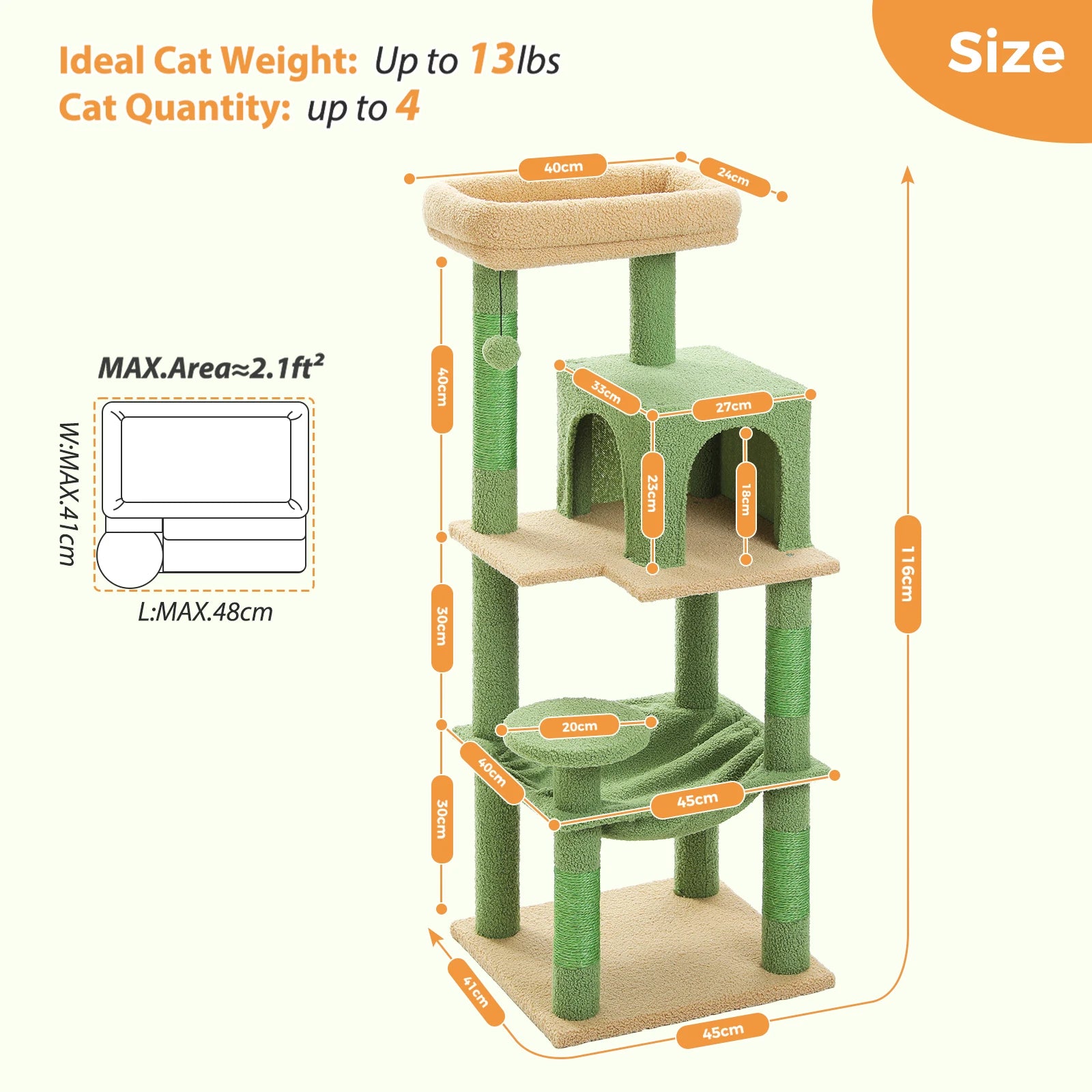 Cat Tree for Indoor Cats, 5-LevelTower