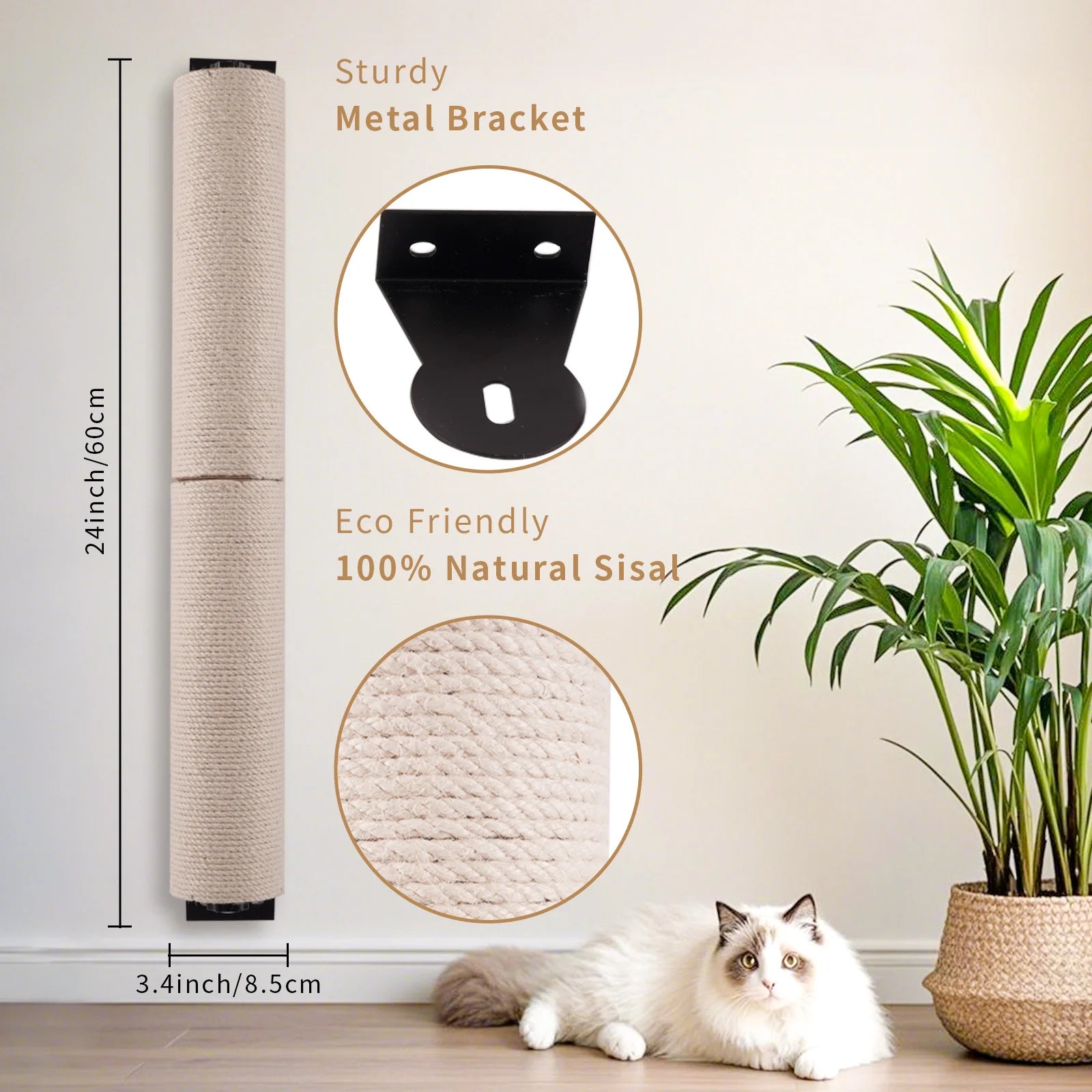 Cat Scratching Post Wall Mounted, 24 inch Tall