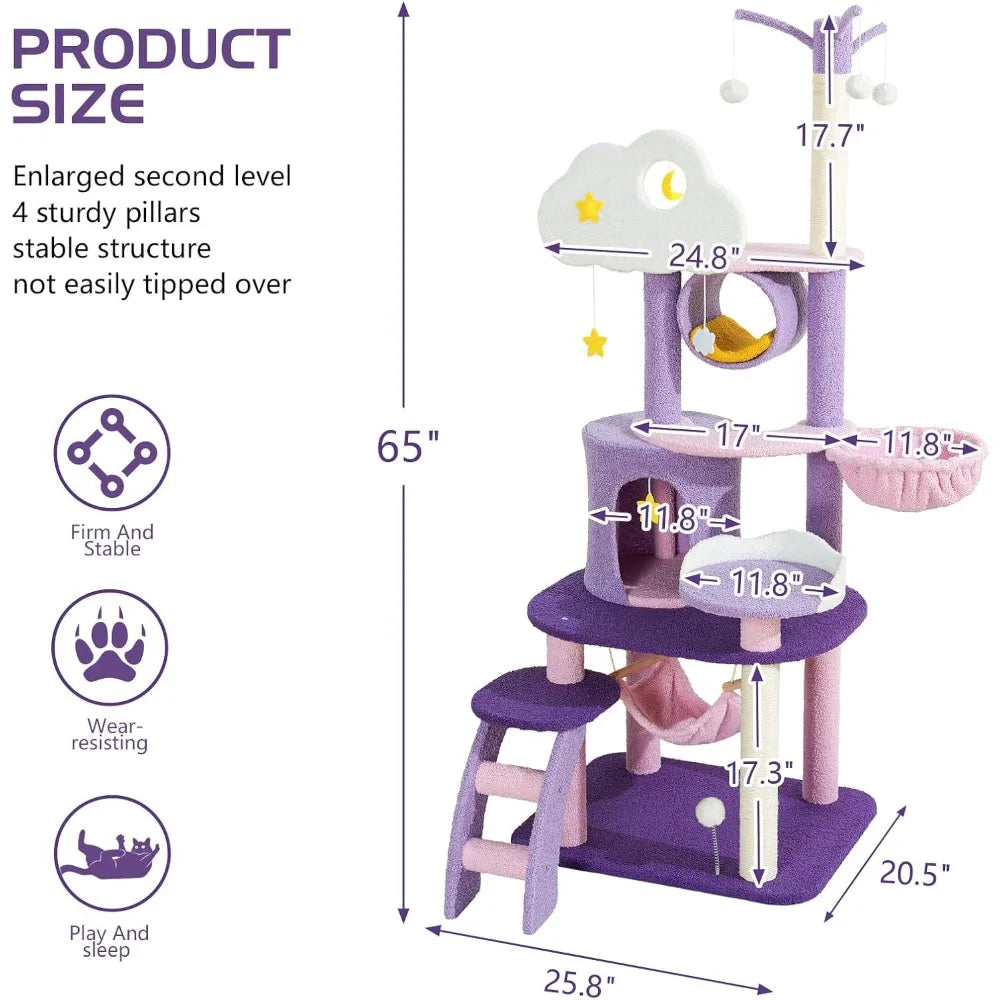Lucky Monet Cute Cat Tower 65 Inches