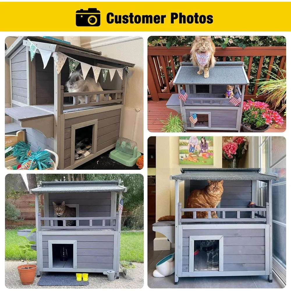 Outdoor Feral Cat House Wooden Kitty Shelter