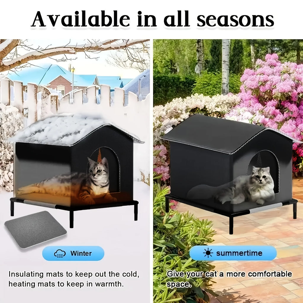 Outdoor Cat House with Shelf and Cushion
