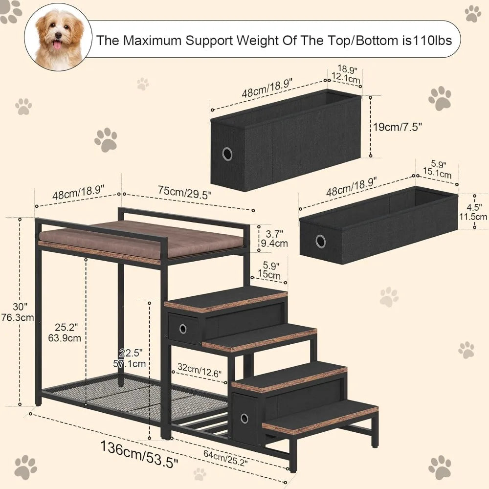 dual-level pet bunk bed with detachable stairs