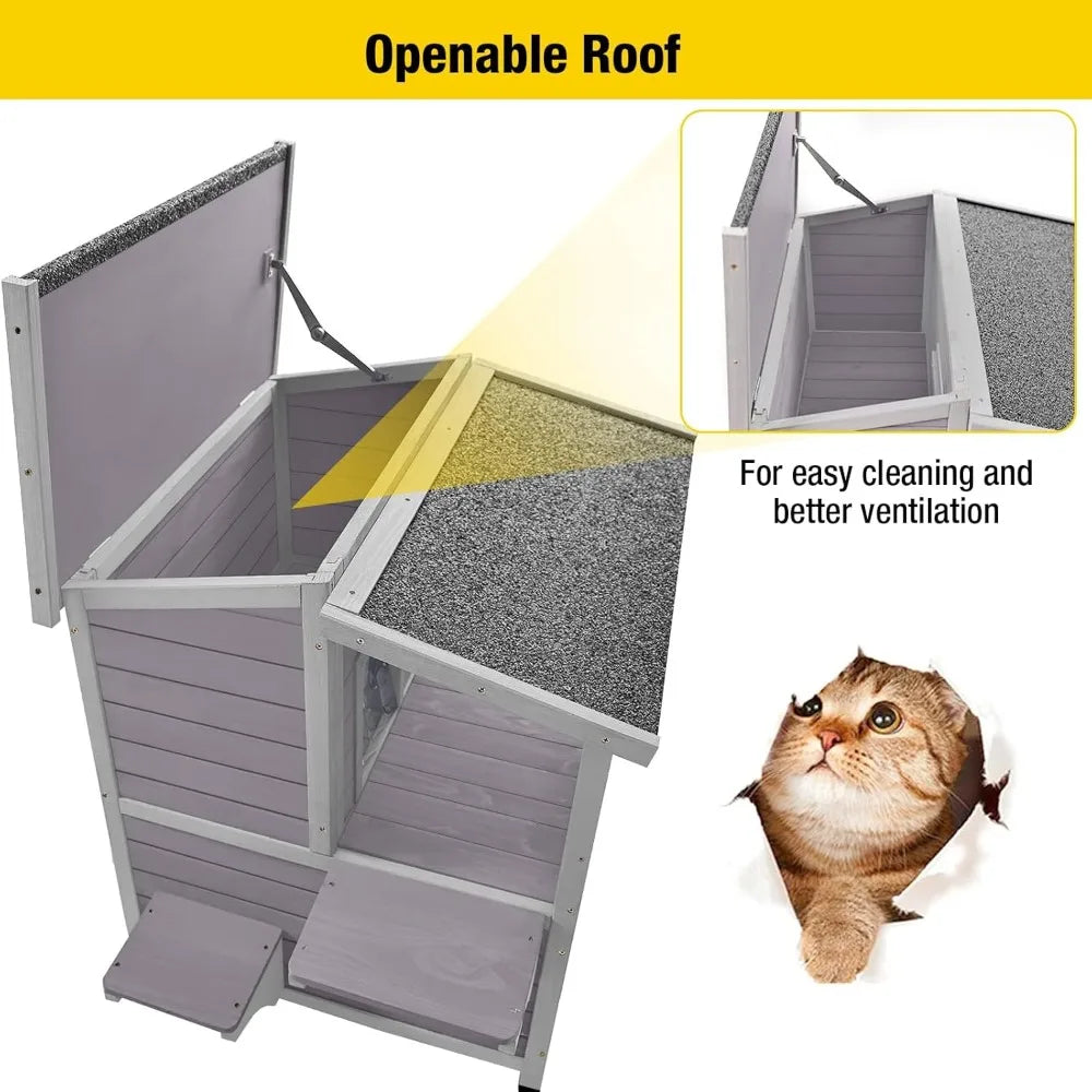 Outdoor Feral Cat House Wooden Kitty Shelter