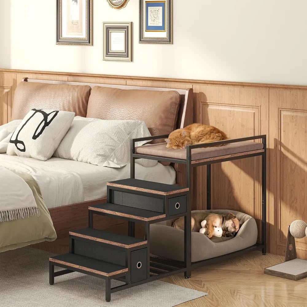 dual-level pet bunk bed with detachable stairs