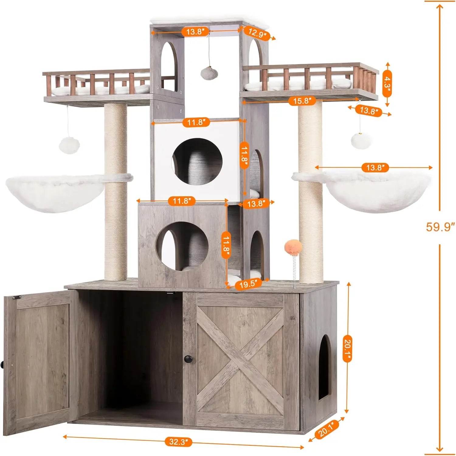 Large Cat Tree with Litter Box Enclosure