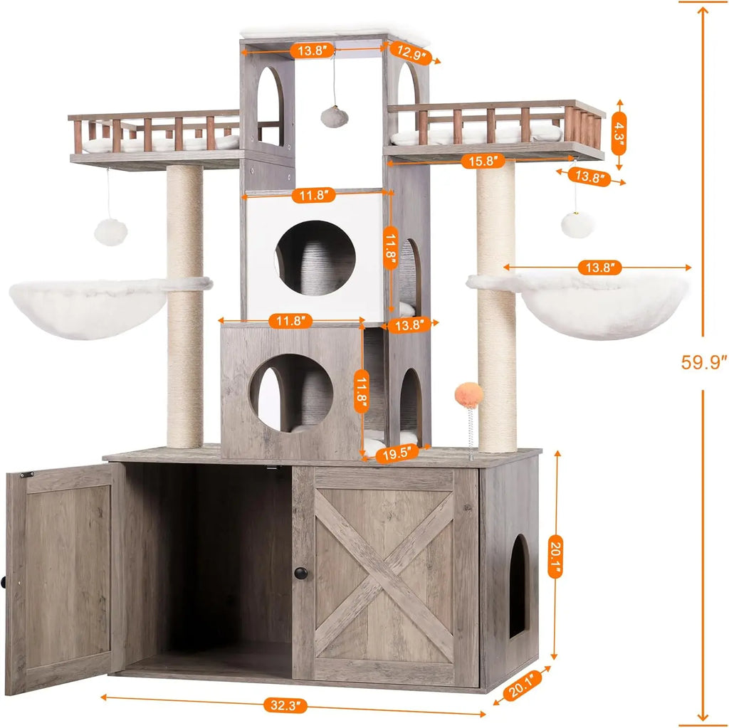 Large Cat Tree with Litter Box Enclosure