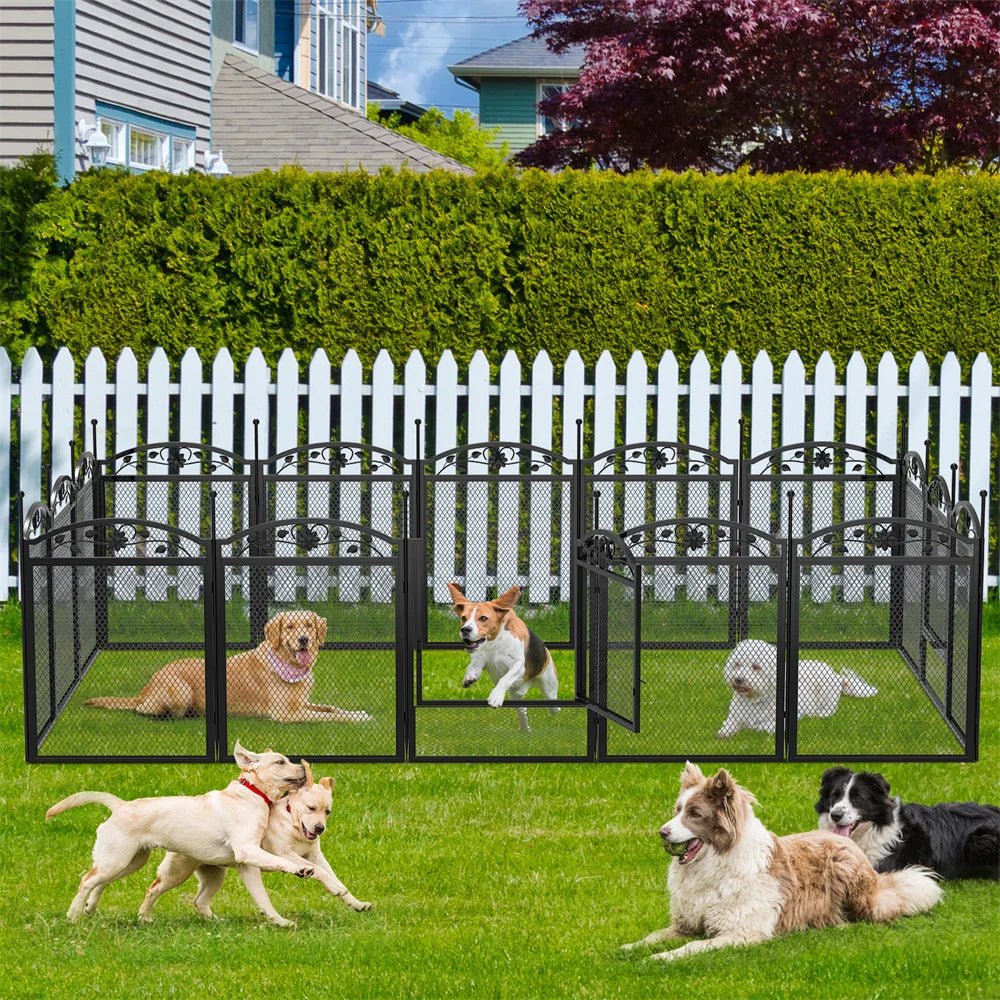 Heavy Duty Large Dog Playpen Pet Exercise Run Enclosure Fence Pet Whelping Pen Box with Waterproof Fertility Mat Indoor Outdoor