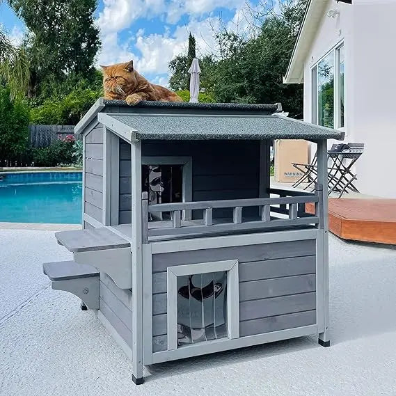 Outdoor Feral Cat House Wooden Kitty Shelter