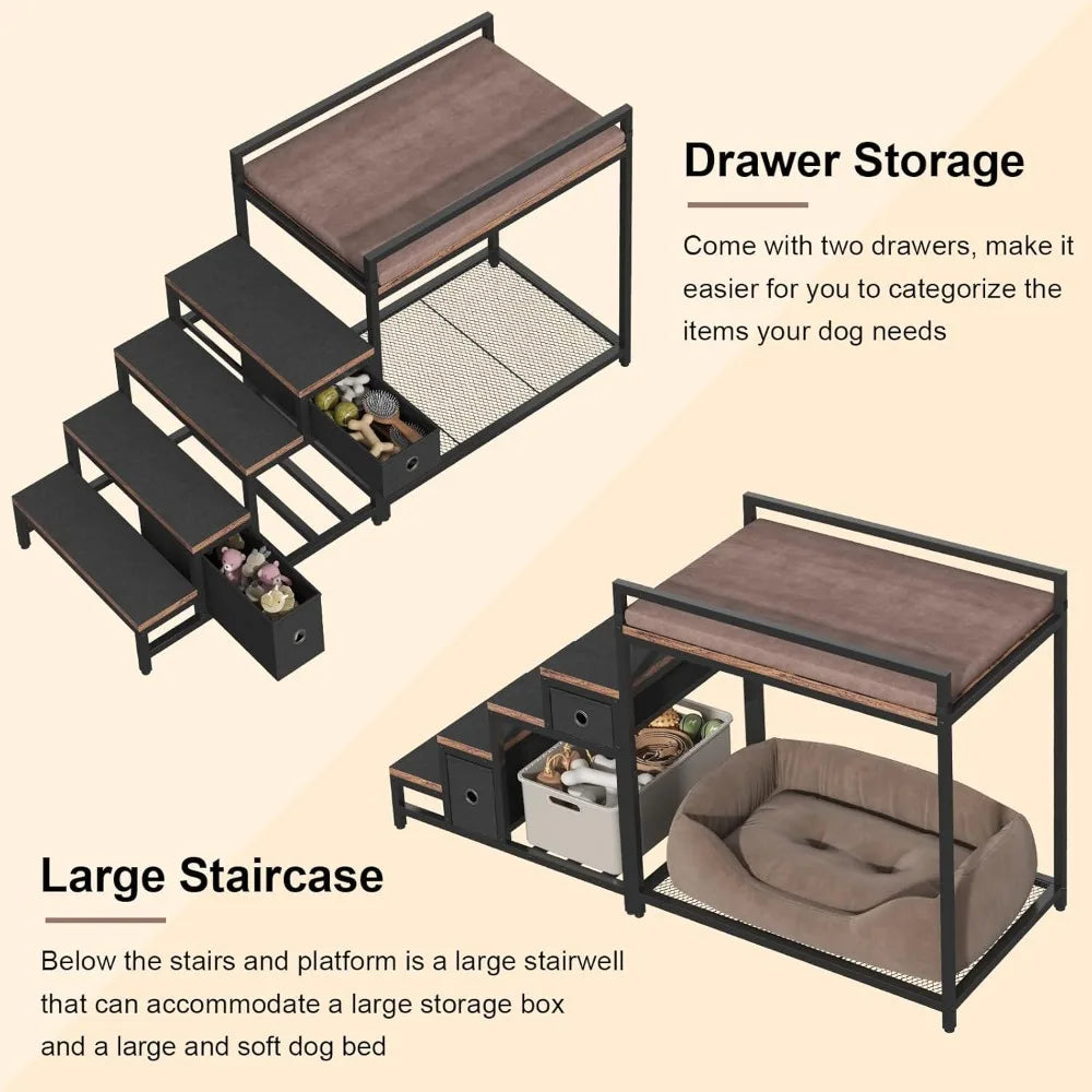 dual-level pet bunk bed with detachable stairs