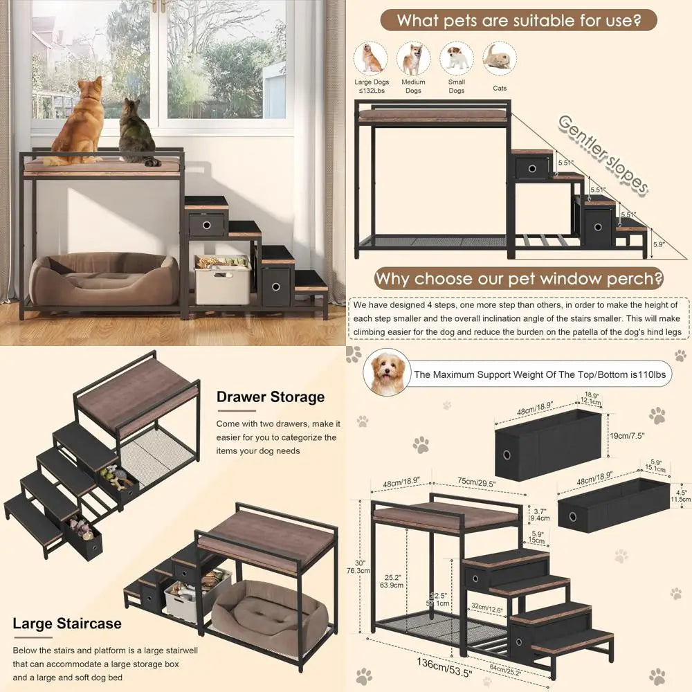 dual-level pet bunk bed with detachable stairs