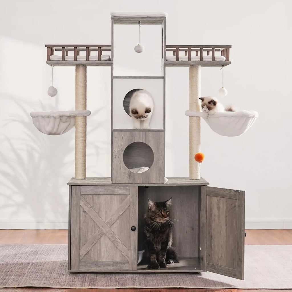 Large Cat Tree with Litter Box Enclosure