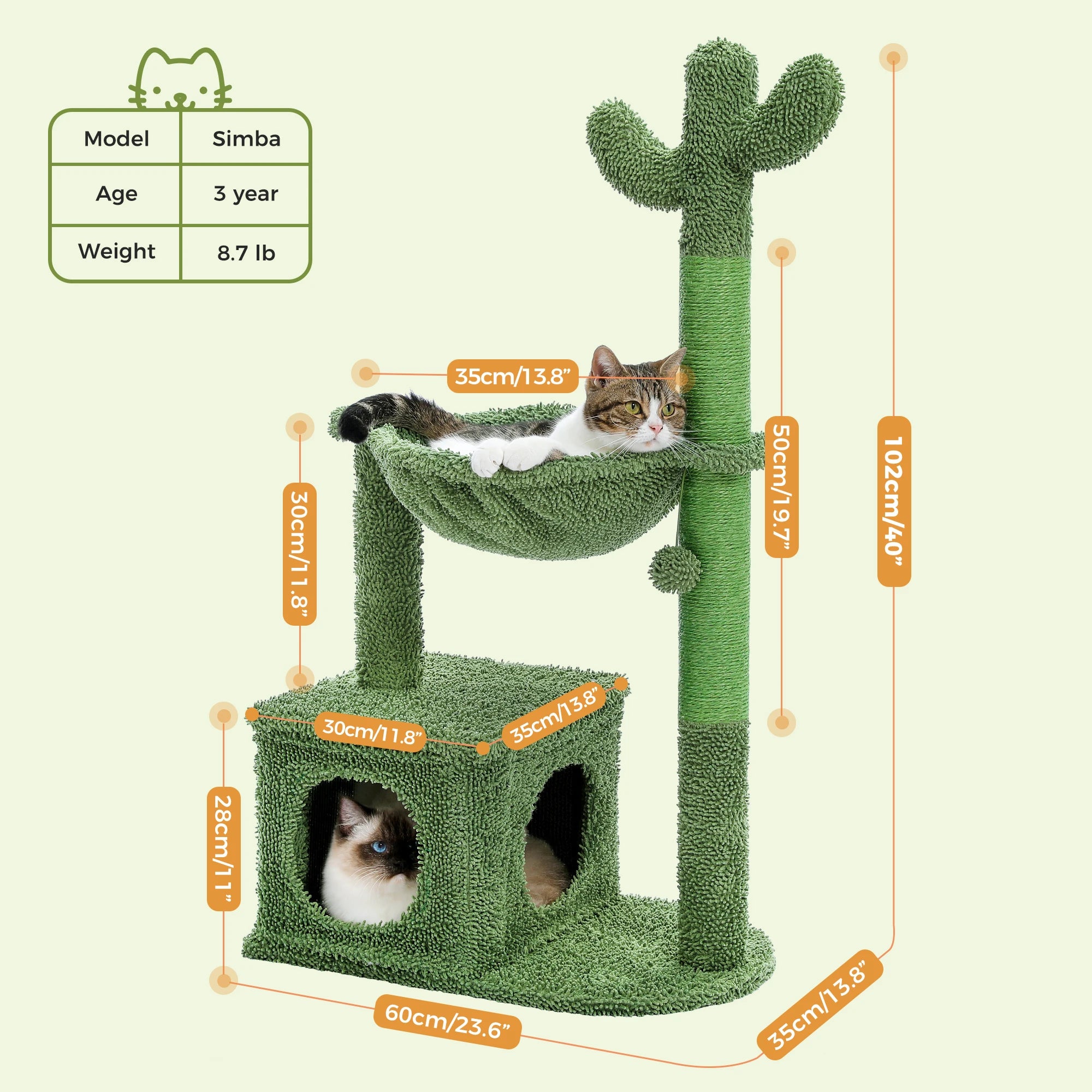 Cactus Cat Tree with Large Condo, Hammock