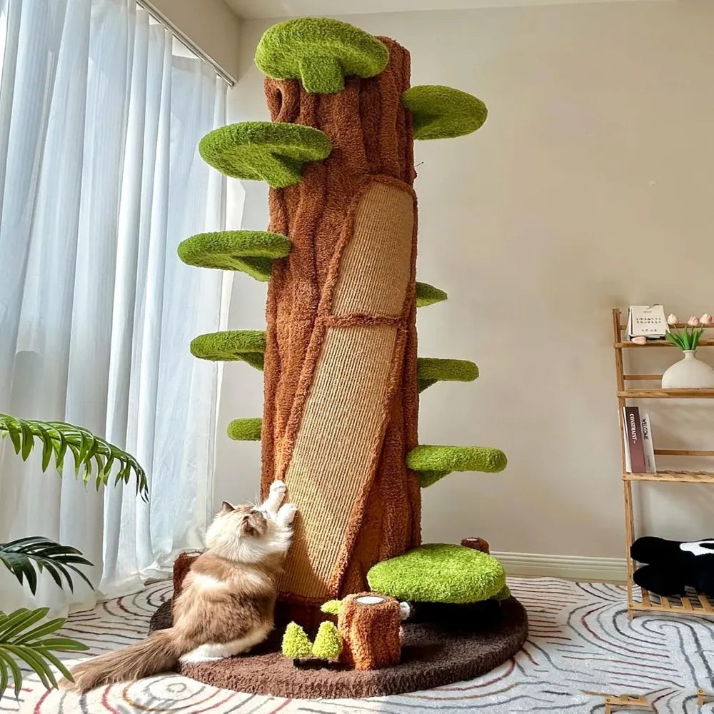 "tall solid wood cat tower for multiple cats, 90 inches"