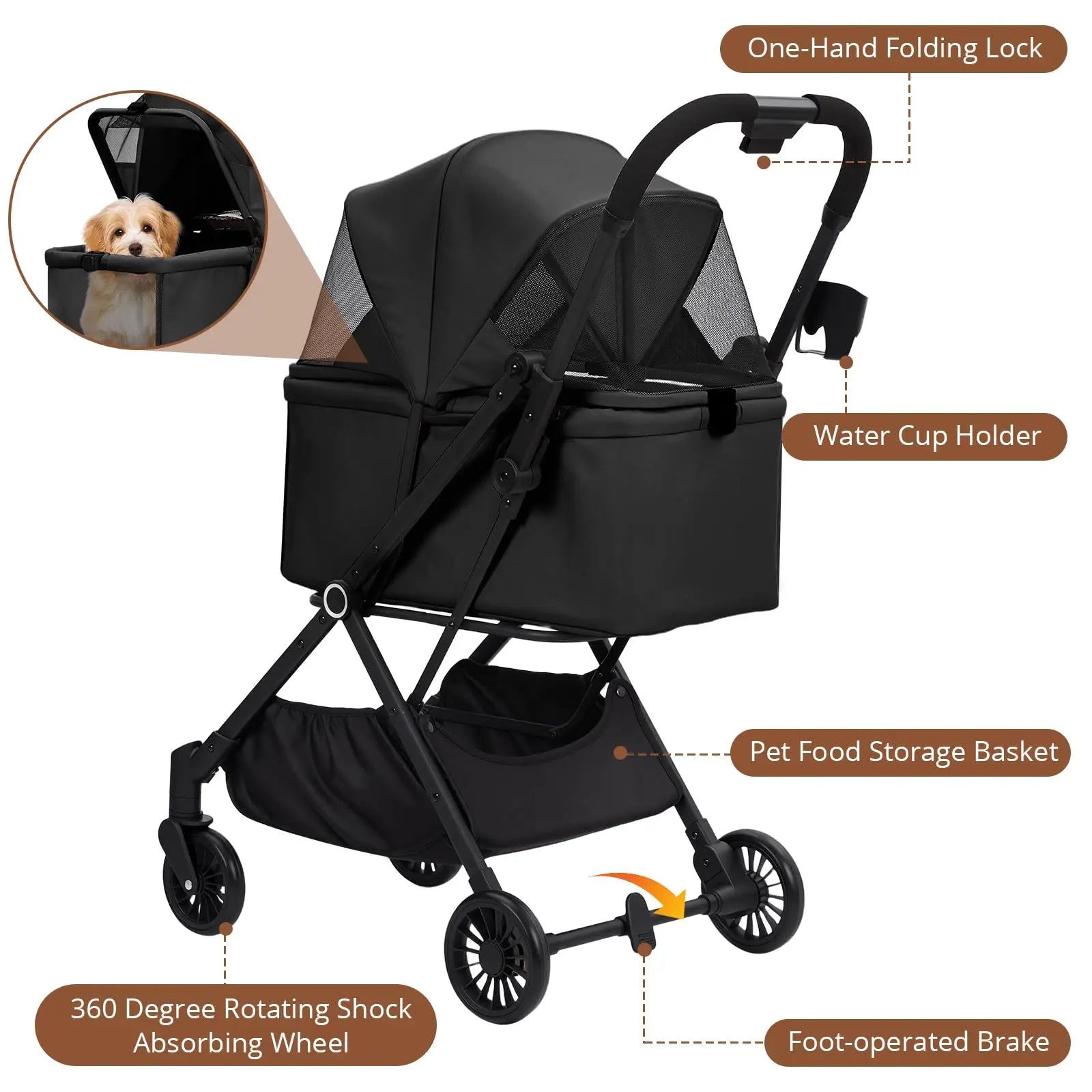 4-Wheel Lightweight Dog Stroller  For Cats Dogs