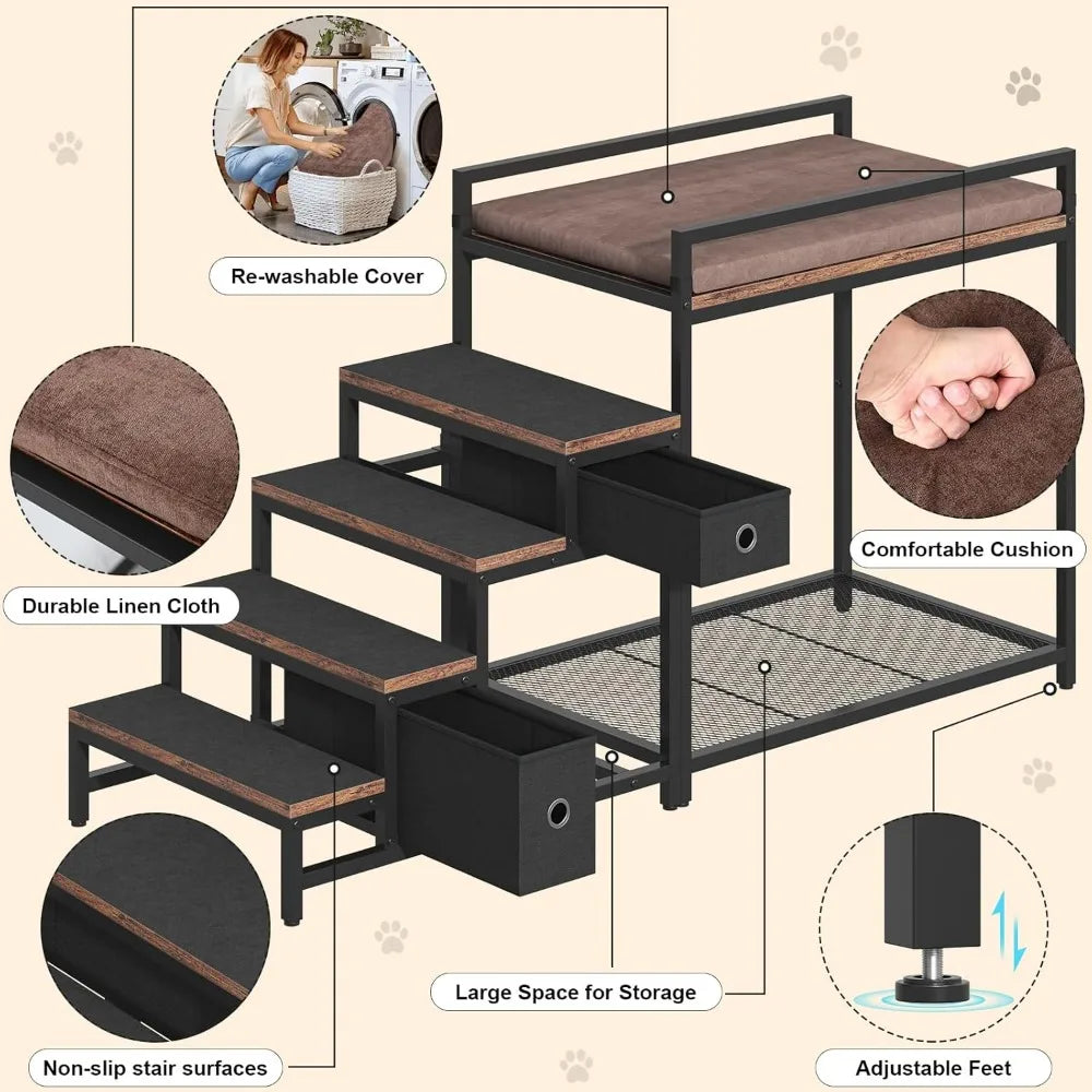 dual-level pet bunk bed with detachable stairs