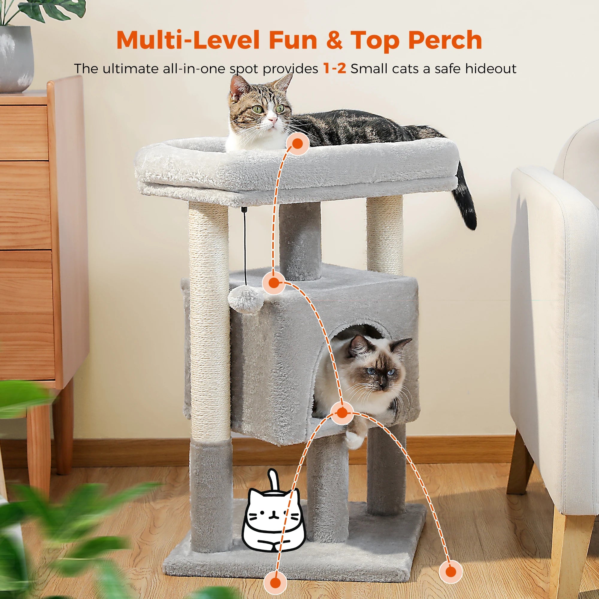 Small Cat Tree Tower with  Sisal Scratching