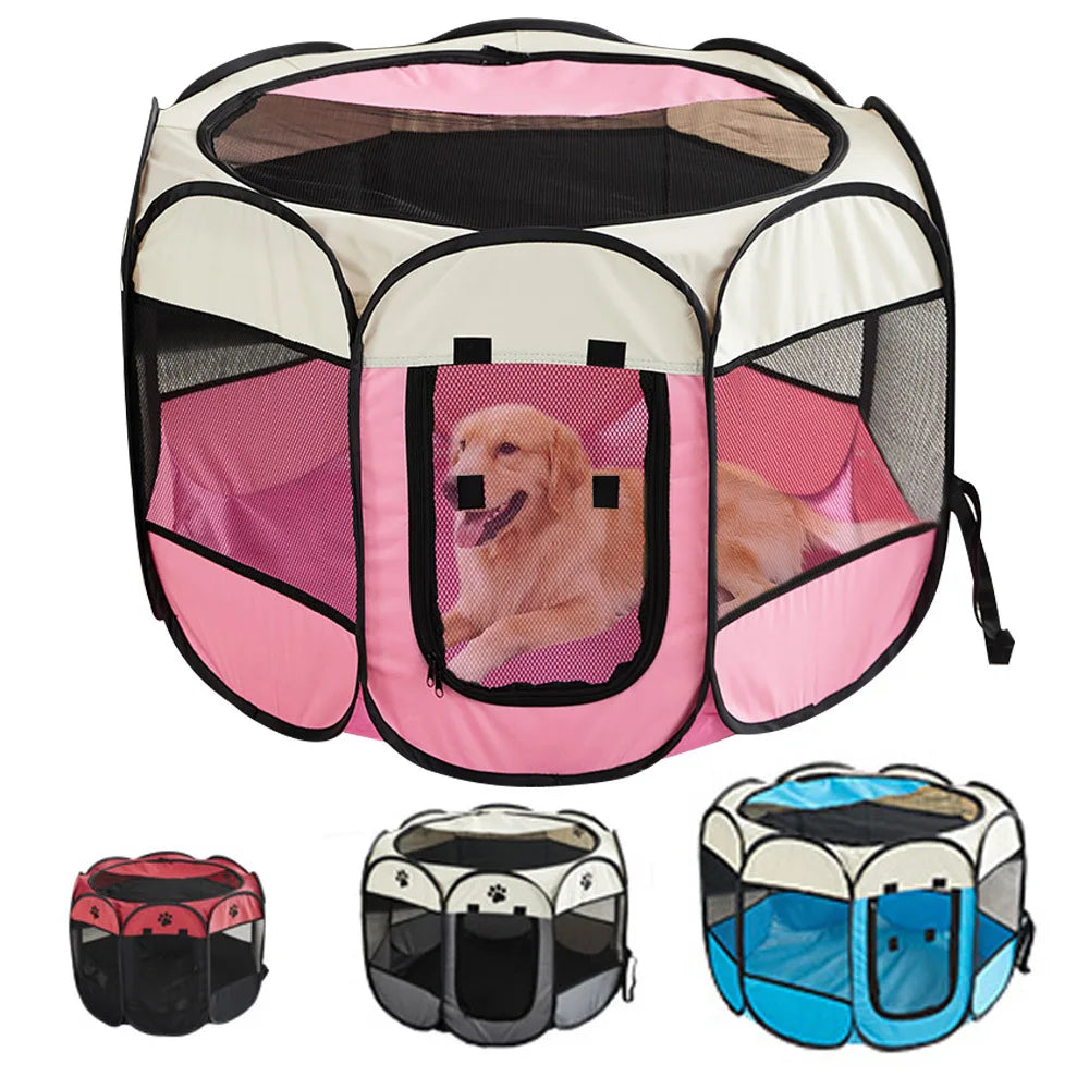 Foldable Pet Tent Durable Grip Cat House Oxford Cloth Octagonal Pet Fence Portable Outdoor Small Dog Cages Cat Fences for Winter